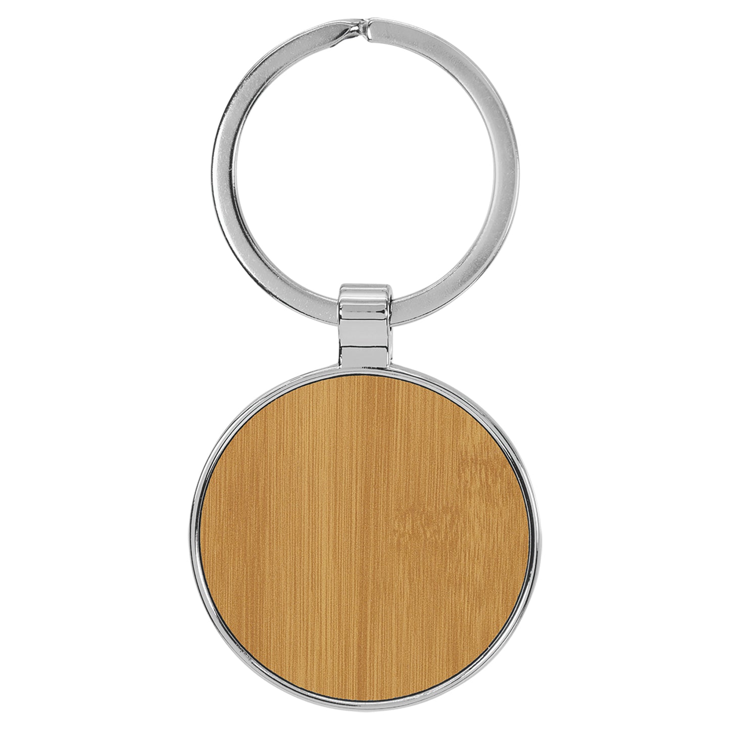 Personalized Laser Engraved 1 1/2" Leatherette/Metal Bamboo Round Keychain