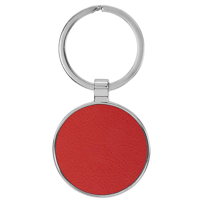 Personalized Laser Engraved 1 1/2" Leatherette/Metal Red Round Keychain