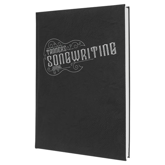 Personalized Laser Engraved 7" x 9 3/4" Black/Silver Leatherette Journal-Lined Paper