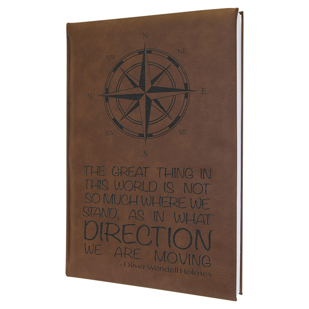 Personalized Laser Engraved 7" x 9 3/4" Dark Brown  Leatherette Sketch Book-Unlined Paper
