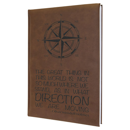Personalized Laser Engraved 7" x 9 3/4" Dark Brown  Leatherette Sketch Book-Unlined Paper