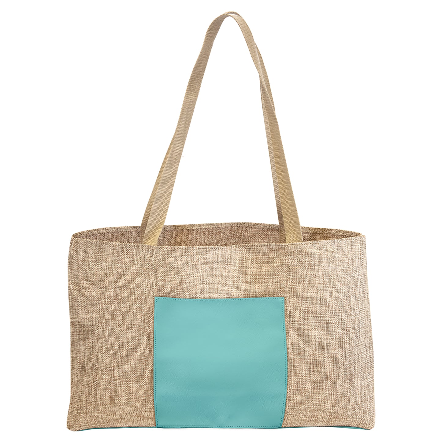 Personalized Laser Engraved 19" x 12" Burlap Bag with 5" Teal  Leatherette Gusset