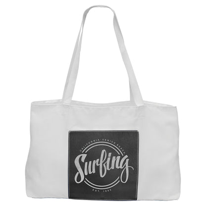  Personalized Laser Engraved 19" x 12" White Bag with 5" Black/Silver Leatherette Gusset