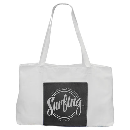 Personalized Laser Engraved 19" x 12" White Bag with 5" Black/Silver  Leatherette Gusset