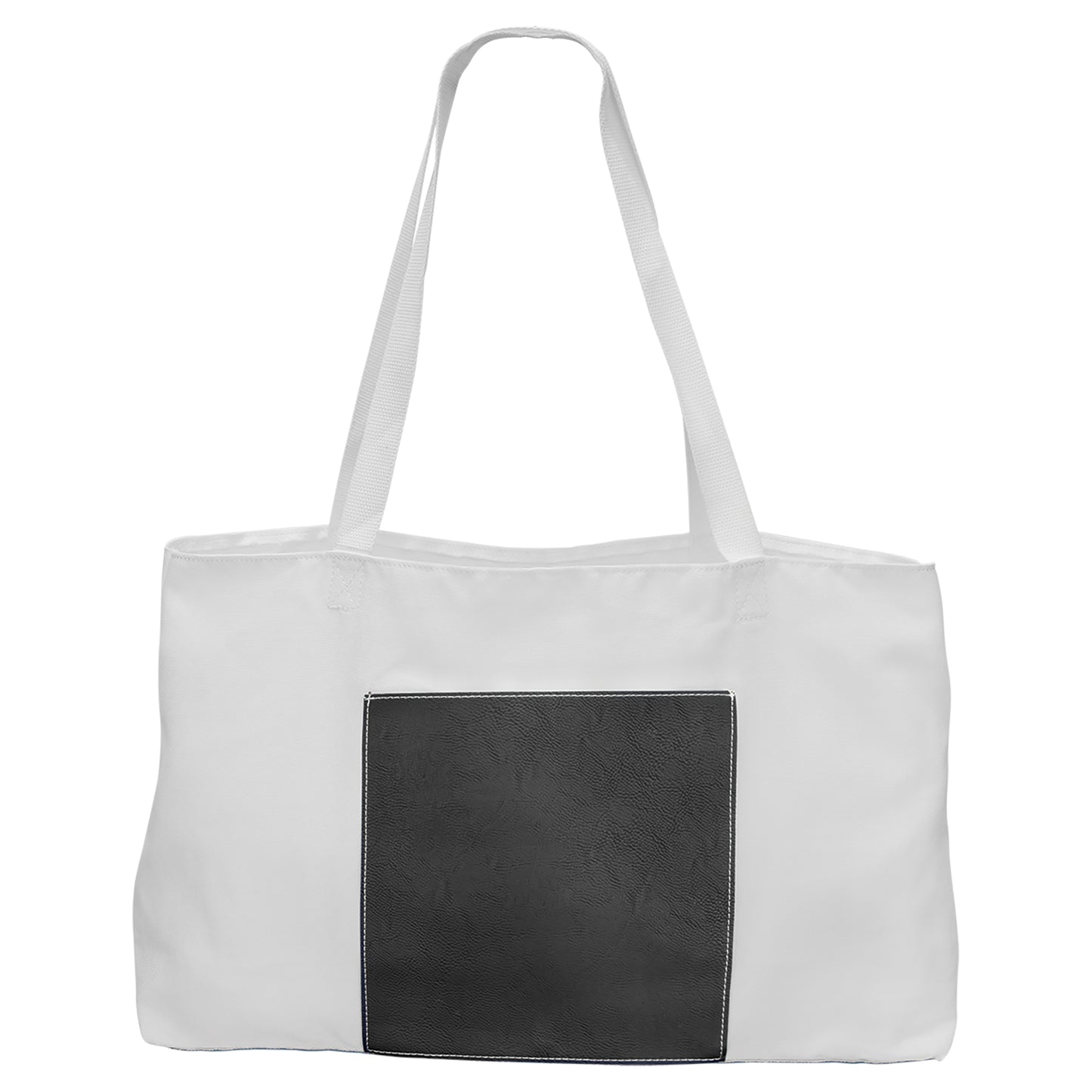 Personalized Laser Engraved 19" x 12" White Bag with 5" Black/Silver Leatherette Gusset