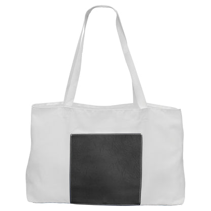 Personalized Laser Engraved 19" x 12" White Bag with 5" Black/Silver  Leatherette Gusset