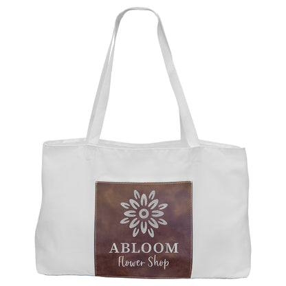  Personalized Laser Engraved 19" x 12" White Bag with 5" Rustic/Silver Leatherette Gusset