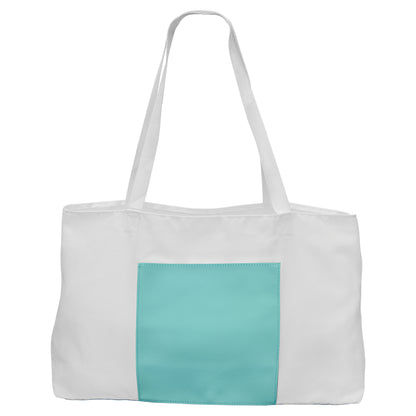 Personalized Laser Engraved 19" x 12" White Bag with 5" Teal Leatherette Gusset