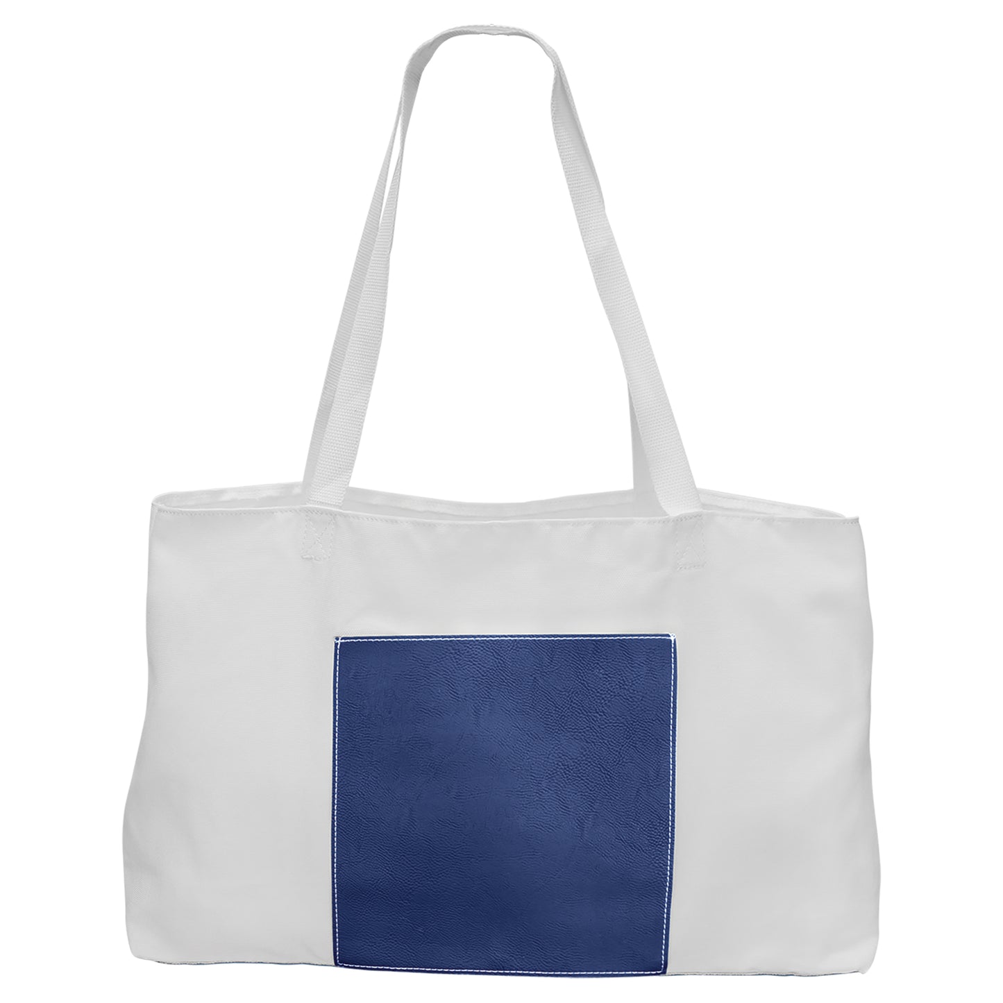 Personalized Laser Engraved 19" x 12" White Bag with 5" Blue/Silver Leatherette Gusset