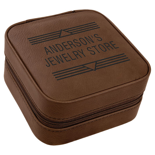 Personalized Laser Engraved 4" X 4" Dark Brown  Leatherette Travel Jewelry Box