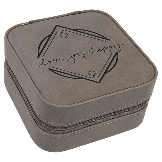 Personalized Laser Engraved 4" X 4" Gray  Leatherette Travel Jewelry Box