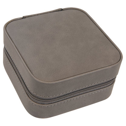 Personalized Laser Engraved 4" X 4" Gray  Leatherette Travel Jewelry Box