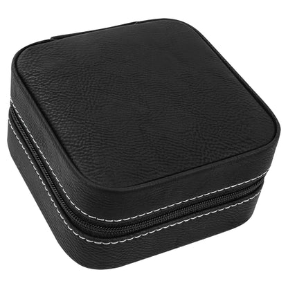 Personalized Laser Engraved 4" X 4" Black/Silver  Leatherette Travel Jewelry Box