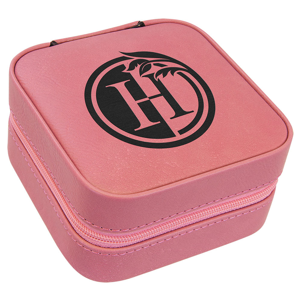 Personalized Laser Engraved 4" X 4" Pink  Leatherette Travel Jewelry Box