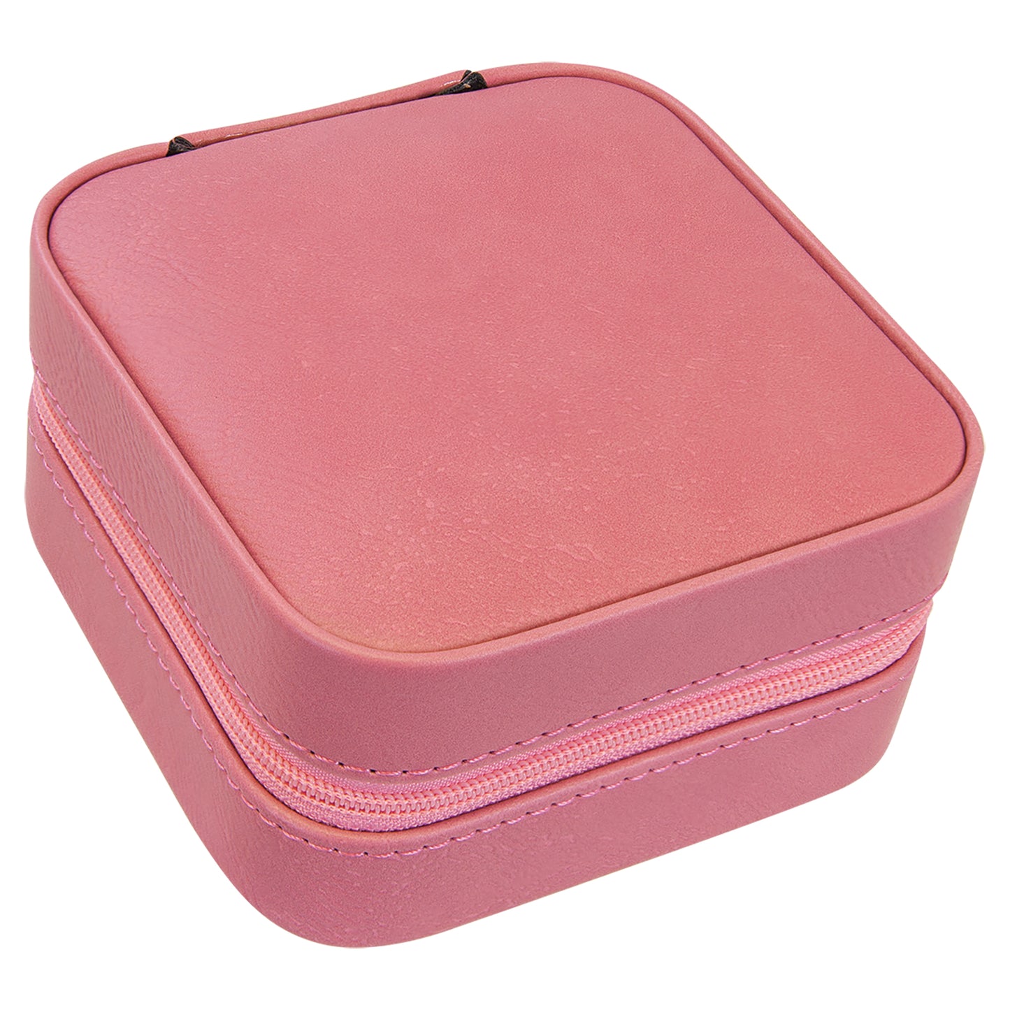 Personalized Laser Engraved 4" X 4" Pink  Leatherette Travel Jewelry Box