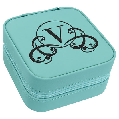 Personalized Laser Engraved 4" X 4" Teal  Leatherette Travel Jewelry Box