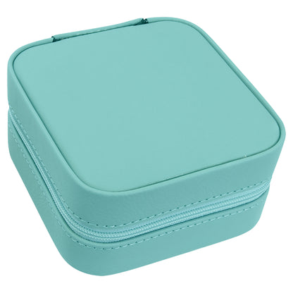 Personalized Laser Engraved 4" X 4" Teal  Leatherette Travel Jewelry Box