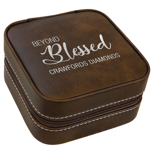 Personalized Laser Engraved 4" X 4" Rustic/Silver Leatherette Travel Jewelry Box