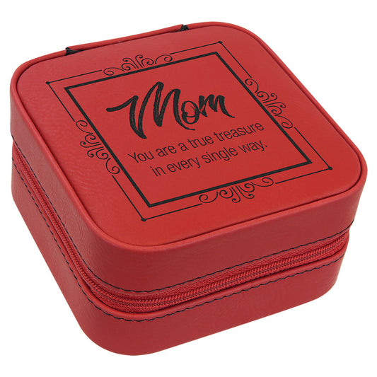 Personalized Laser Engraved 4" X 4" Red  Leatherette Travel Jewelry Box