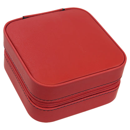 Personalized Laser Engraved 4" X 4" Red  Leatherette Travel Jewelry Box