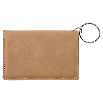 Personalized Laser Engraved 4 1/4" x 3" Light Brown  Leatherette Keychain ID Holder