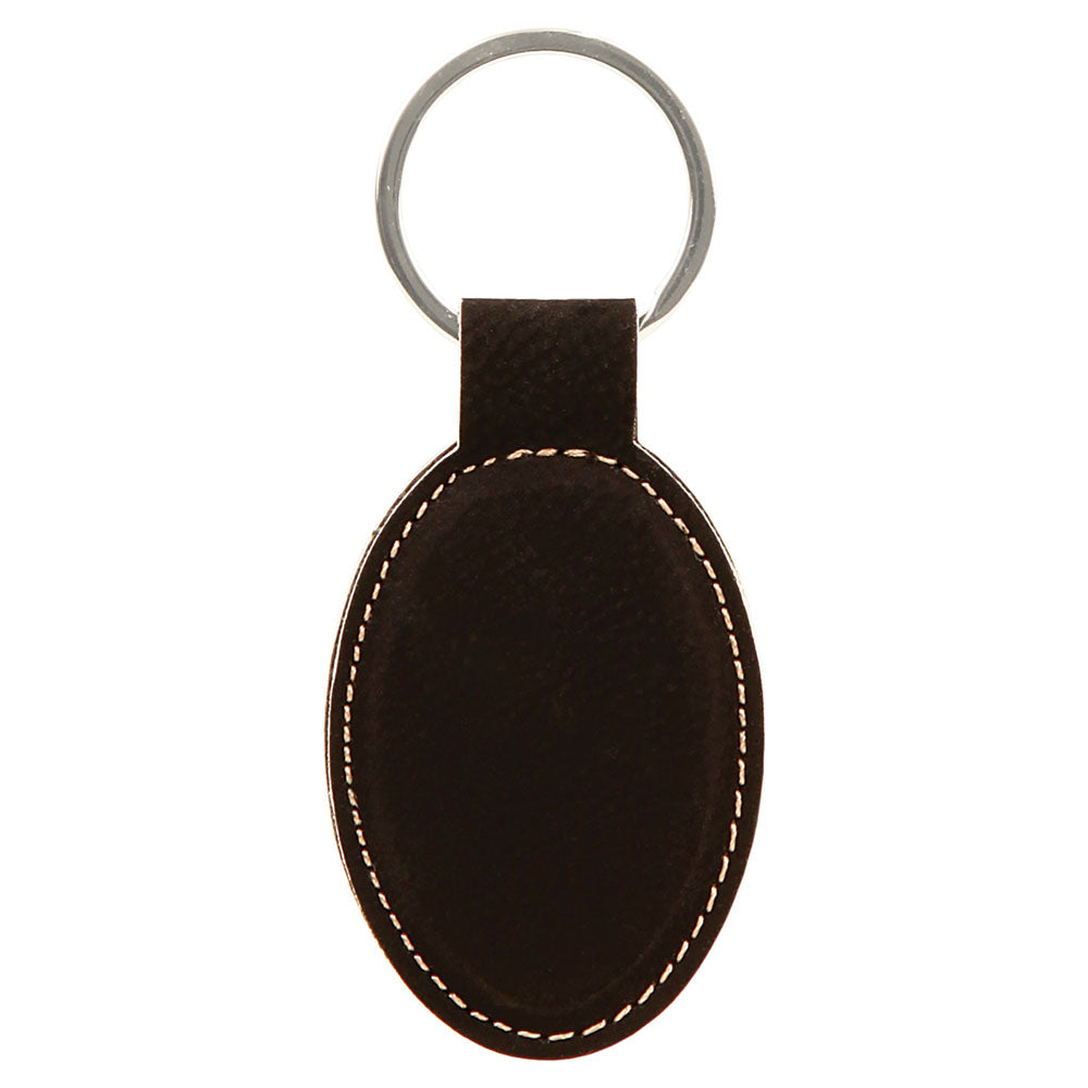 Personalized Laser Engraved 3" x 1 3/4" Black/Gold  Leatherette Oval Keychain