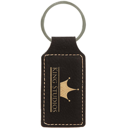 Personalized Laser Engraved 2 3/4" x 1 1/4" Black/Gold  Leatherette Rectangle Keychain