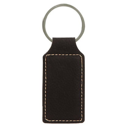 Personalized Laser Engraved 2 3/4" x 1 1/4" Black/Gold  Leatherette Rectangle Keychain