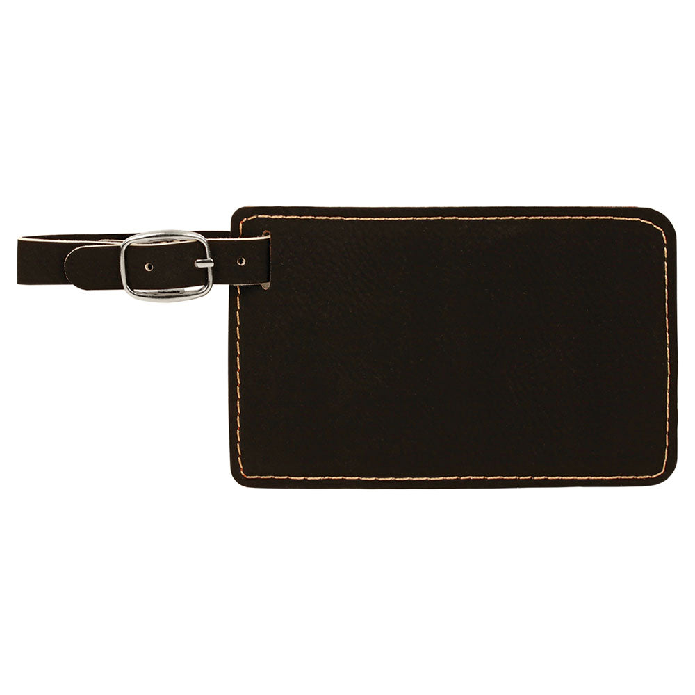 Personalized Laser Engraved 4 1/4" x 2 3/4" Black/Gold  Leatherette Luggage Tag