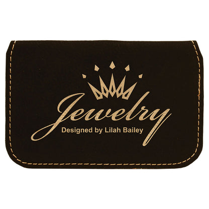 Personalized Laser Engraved 4 1/2" x 2 3/4" Black/Gold  Leatherette Flexible Business Card Holder