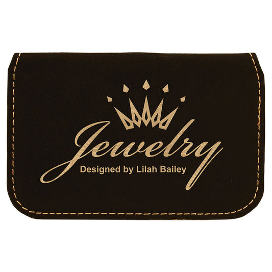  Personalized Laser Engraved 4 1/2" x 2 3/4" Black/Gold Leatherette Flexible Business Card Holder