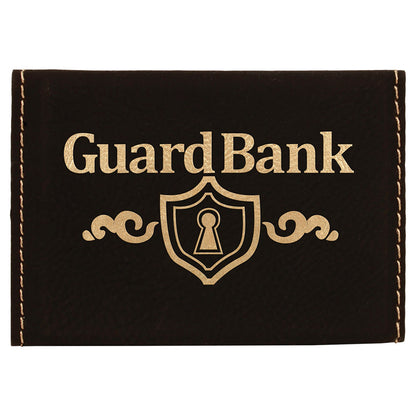 Personalized Laser Engraved 3 3/4" x 2 3/4" Black/Gold  Leatherette Hard Business Card Holder