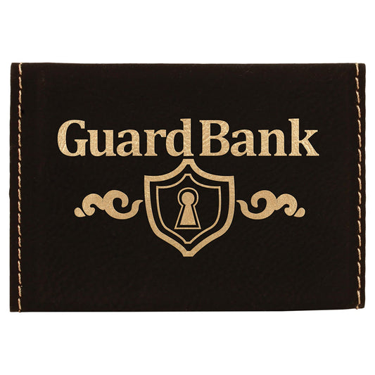 Personalized Laser Engraved 3 3/4" x 2 3/4" Black/Gold  Leatherette Hard Business Card Holder