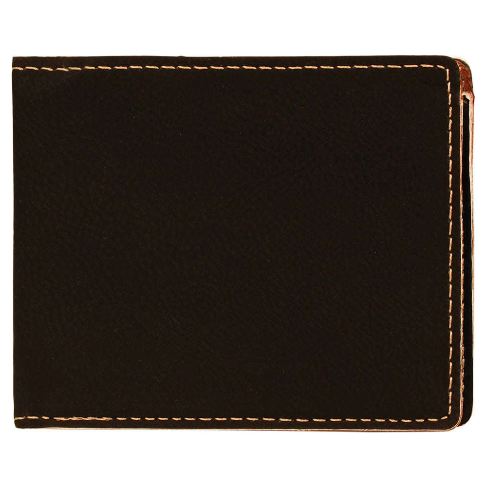 Personalized Laser Engraved 4 1/2" x 3 1/2" Black/Gold  Leatherette Bifold Wallet