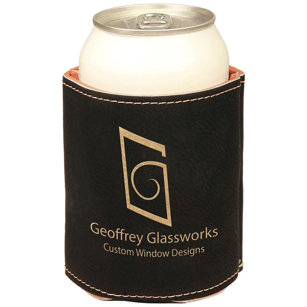 Personalized Laser Engraved 3 3/4" Black/Gold  Leatherette Beverage Holder