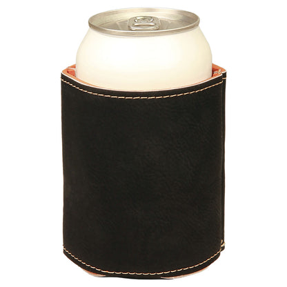 Personalized Laser Engraved 3 3/4" Black/Gold  Leatherette Beverage Holder