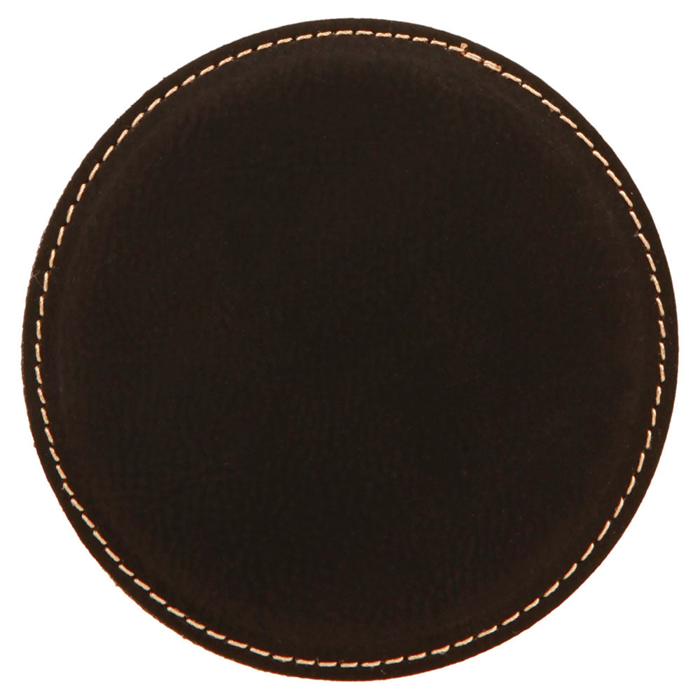 Personalized Laser Engraved 4" Round Black/Gold  Leatherette Coaster