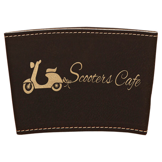 Personalized Laser Engraved 3" Black/Gold  Leatherette Mug Sleeve