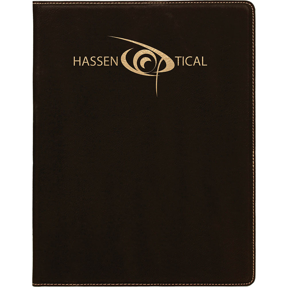 Personalized Laser Engraved 9 1/2" x 12" Black/Gold Laserable Leatherette Portfolio with Notepad