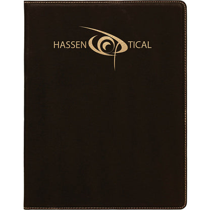 Personalized Laser Engraved 9 1/2" x 12" Black/Gold Laserable Leatherette Portfolio with Notepad