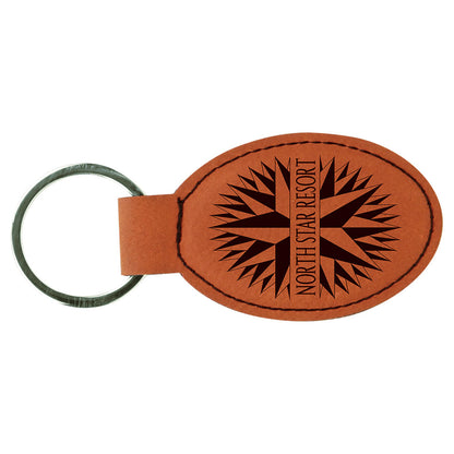 Personalized Laser Engraved 3" x 1 3/4" Rawhide  Leatherette Oval Keychain