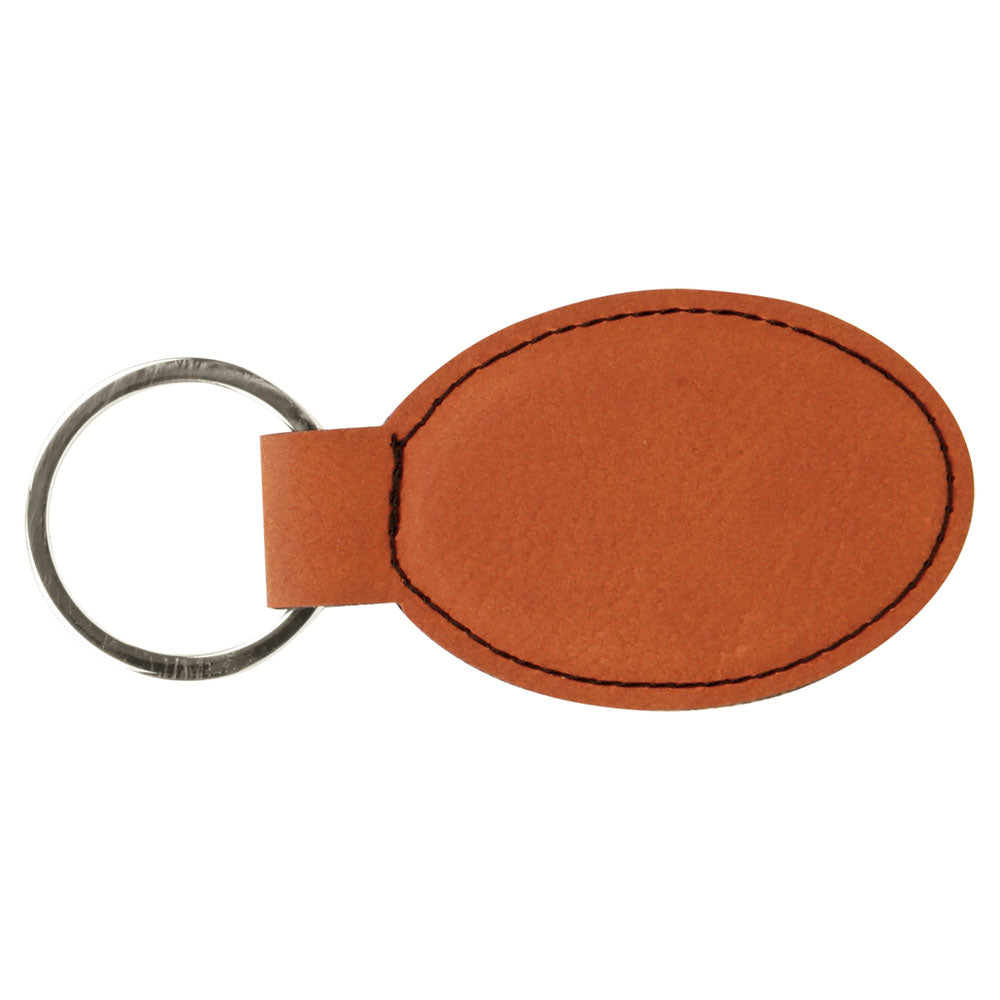 Personalized Laser Engraved 3" x 1 3/4" Rawhide  Leatherette Oval Keychain