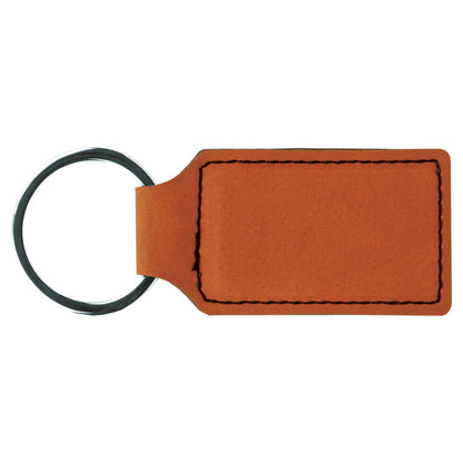 Personalized Laser Engraved 2 3/4" x 1 1/4" Rawhide  Leatherette Rectangle Keychain