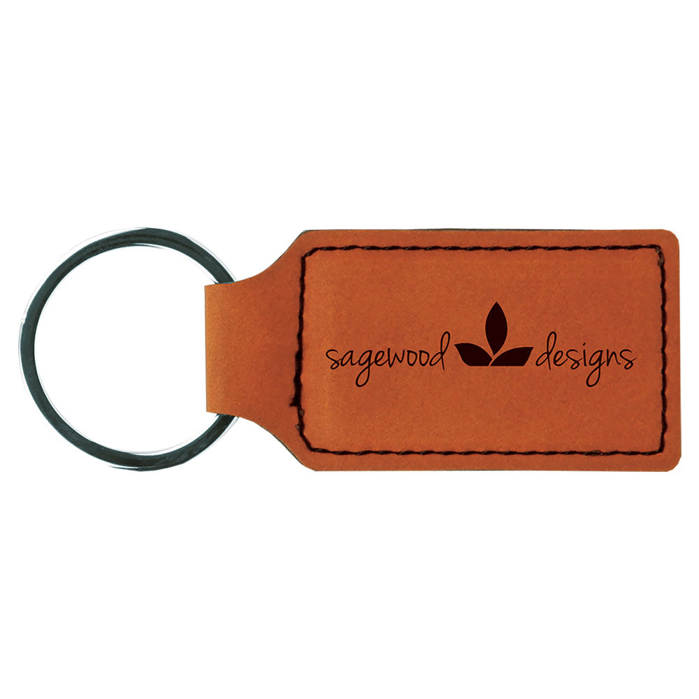 Personalized Laser Engraved 2 3/4" x 1 1/4" Rawhide  Leatherette Rectangle Keychain