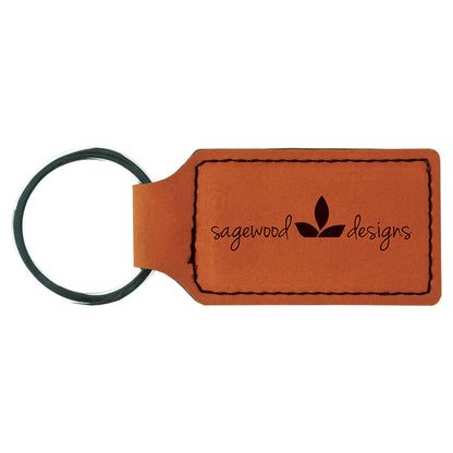 Personalized Laser Engraved 2 3/4" x 1 1/4" Rawhide  Leatherette Rectangle Keychain