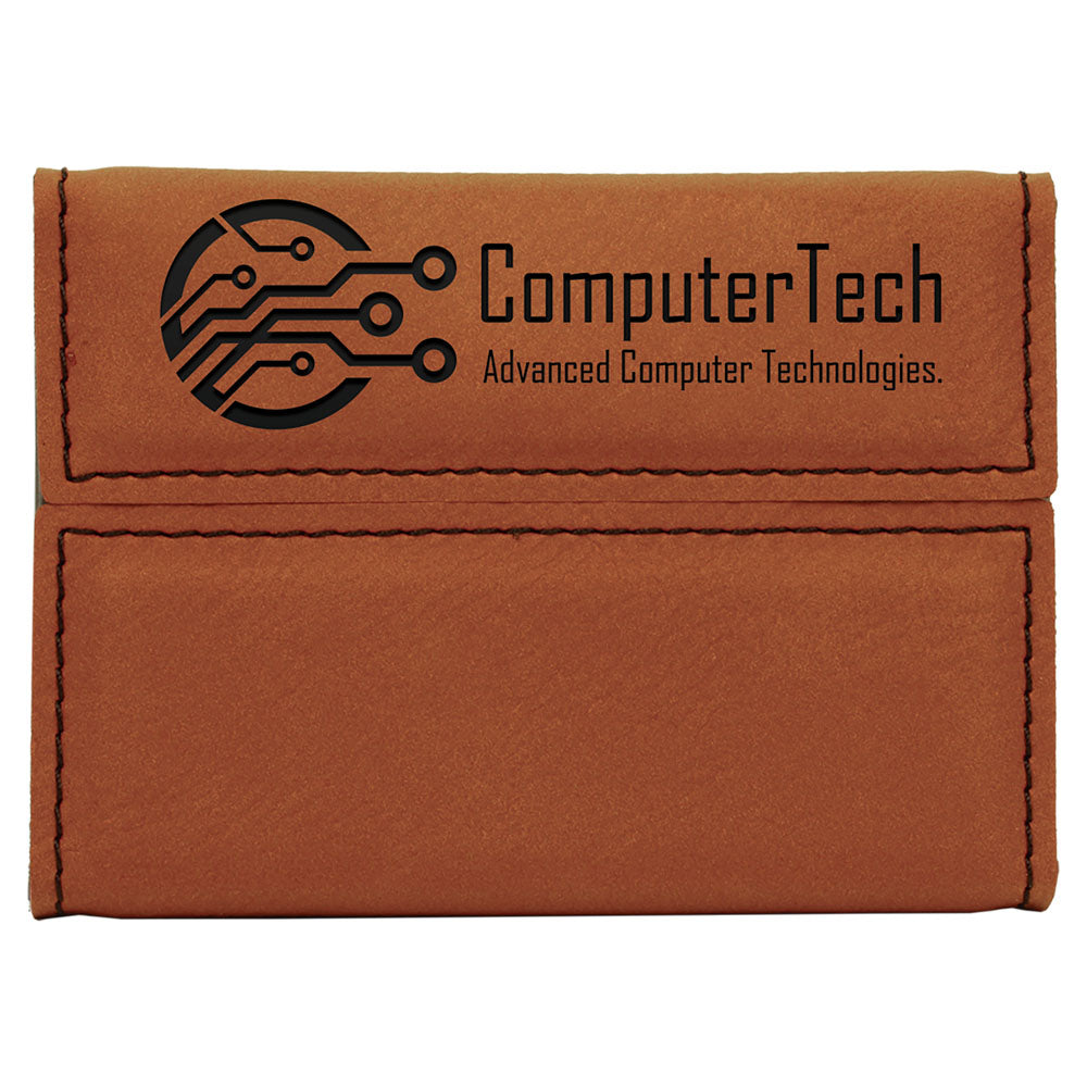 Personalized Laser Engraved 3 3/4" x 2 3/4" Rawhide  Leatherette Hard Business Card Holder