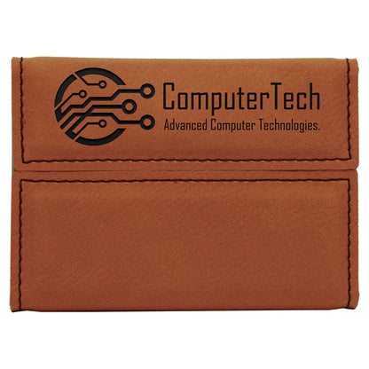 Personalized Laser Engraved 3 3/4" x 2 3/4" Rawhide  Leatherette Hard Business Card Holder