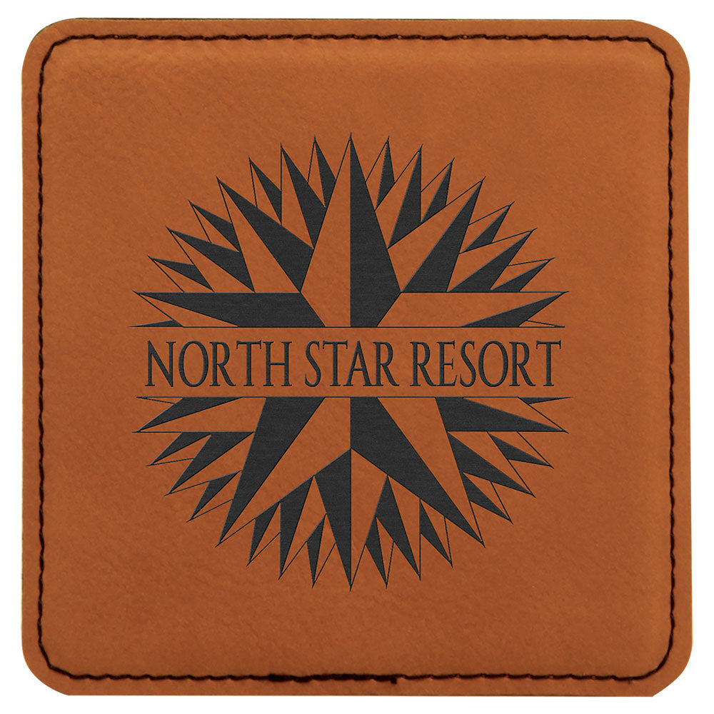 Personalized Laser Engraved 4" x 4" Square Rawhide  Leatherette Coaster