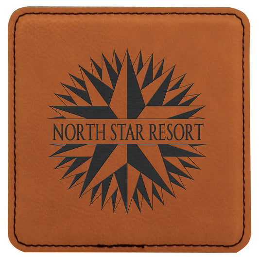 Personalized Laser Engraved 4" x 4" Square Rawhide  Leatherette Coaster