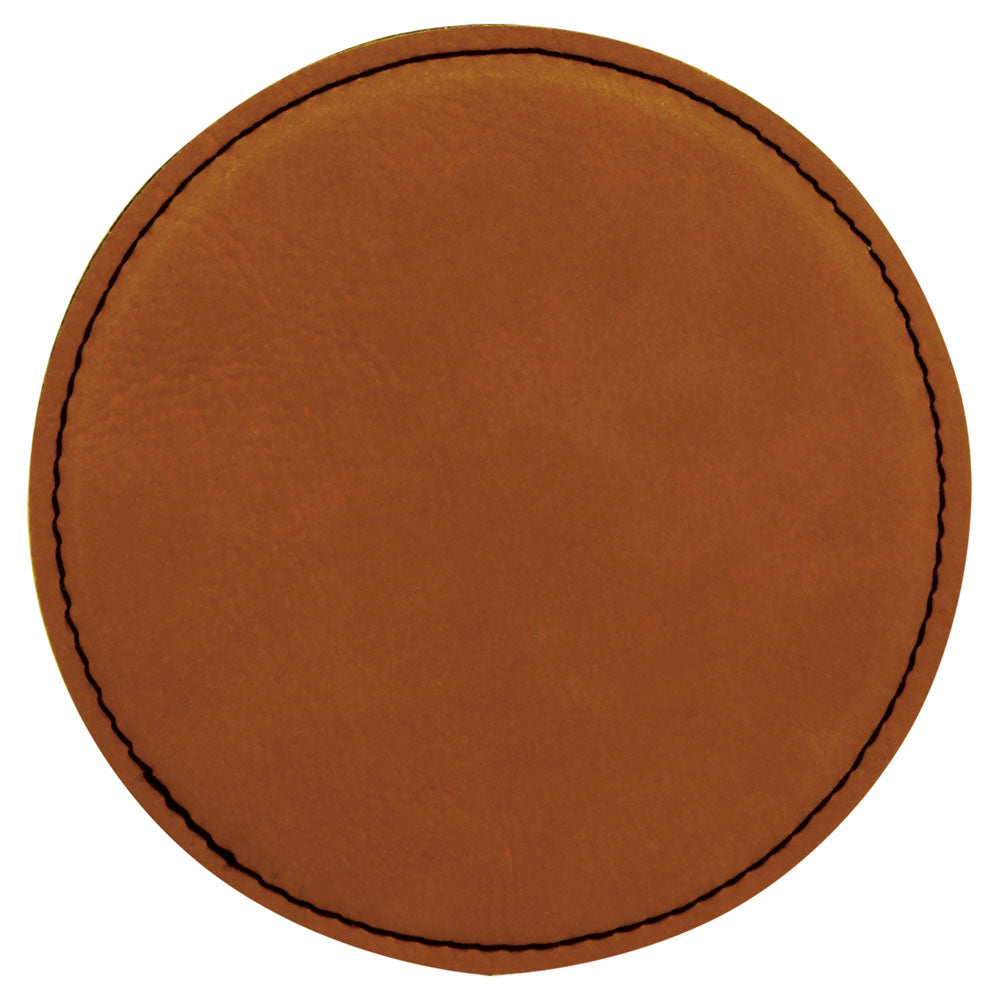 Personalized Laser Engraved 4" Round Rawhide  Leatherette Coaster